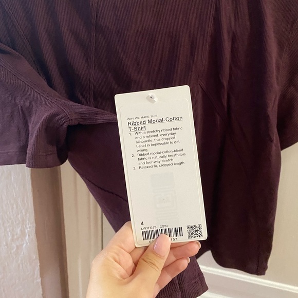 BNWT! Lululemon size 4 Ribbed Cotton Modal shirt in color CASSIS - Picture 5 of 9